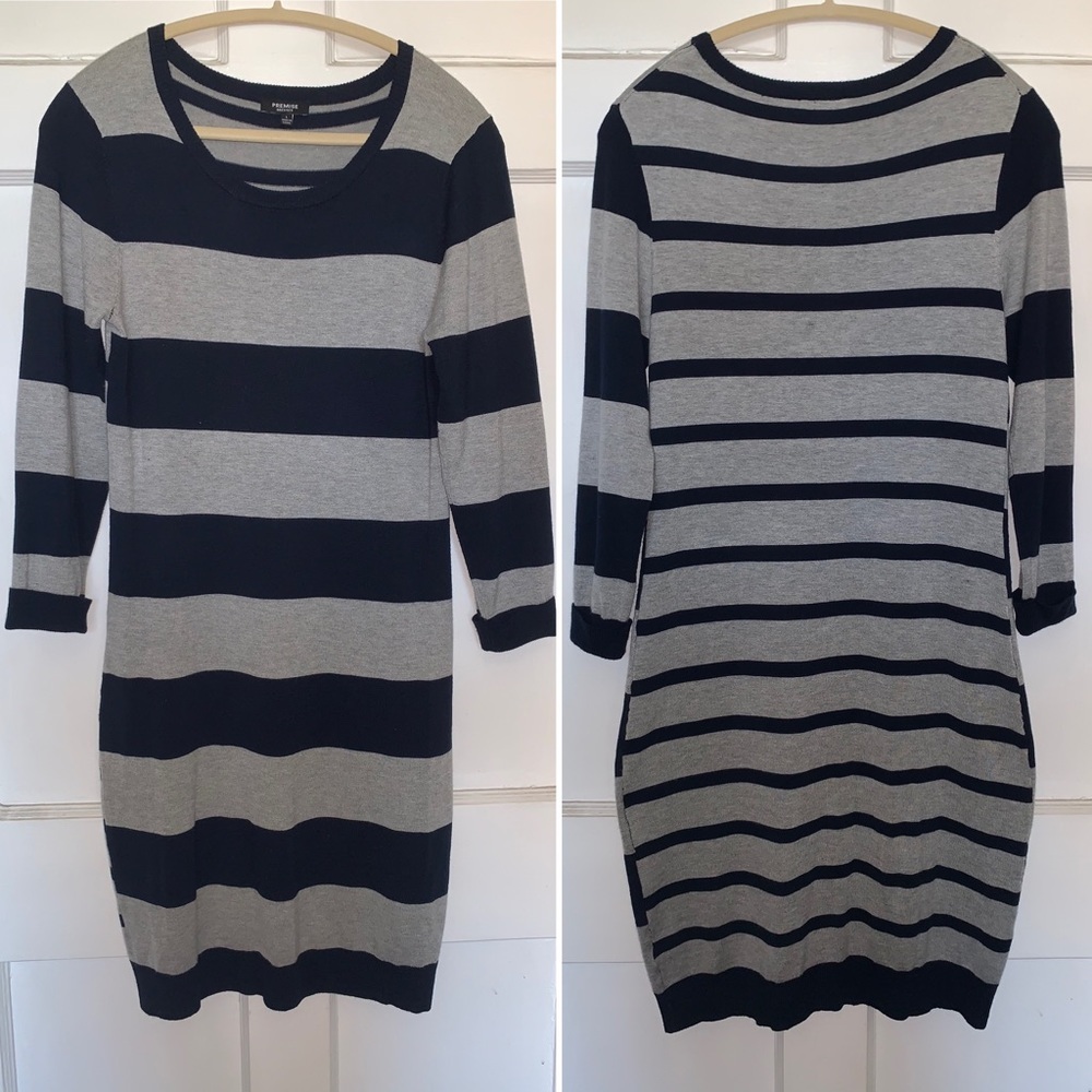 Sexy🔥bodycon sweater dress navy/grey stripe, Lrg